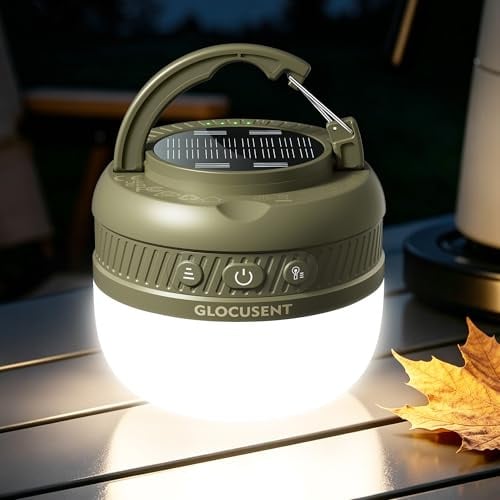 Glocusent Camping Lampe Aufladbar, Taschenformat Camping Licht 5000mAh SOS | LED Zeltlampe mit 5 Helligkeitsstufen & 3 Modi, bis zu 120 Std Laufzeit, IPX5 Wasserdicht, für Stromausfall, Wandern, Notfall