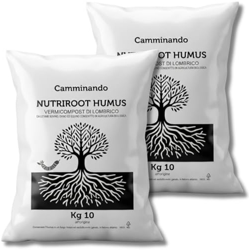 Camminando Farm - NutriRoot Humus di Lombrico Naturale | Concime Organico Biologico da Letame Maturo | Fertilizzante per Orto, Giardino e Piante in 2 Sacchi da 10kg | Prodotto Italiano