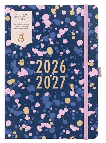 Busy B A5 Akademischer Tagesplaner Aug 2026–Aug 2027 – Kalender mit Tagesansicht, To-do-Listen, Notizseiten, 3 Steckfächern, Stundenplänen, Stiftschlaufe & Gummibandverschluss – Marine Spray