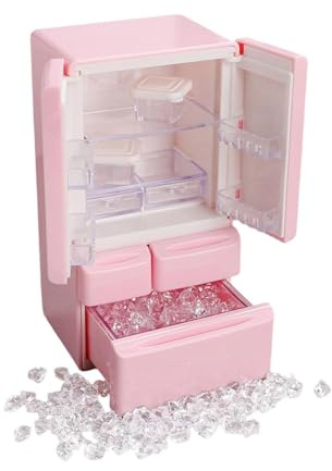 Colcolo 1:12 Miniature Refrigerator Model Mini Fridge Appliance Pretend Play Photo Prop Dollhouse Furniture for DIY Micro Landscape, Pink