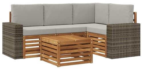 vidaXL Outdoor-Sofagarnitur 5 pcs Natürlich und Hellgrau, Moderner Garten-Sofaset, Coole Terrassenmöbel, zeitgemäße Lounge, modulares Design, Akazien-Elemente