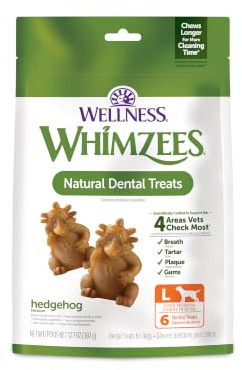 Wellness WHIMZEES Hedgehog Dog Dental Treat, Chews, Freshens Breath, Large Size, 12.7 oz Bag, 6 Count