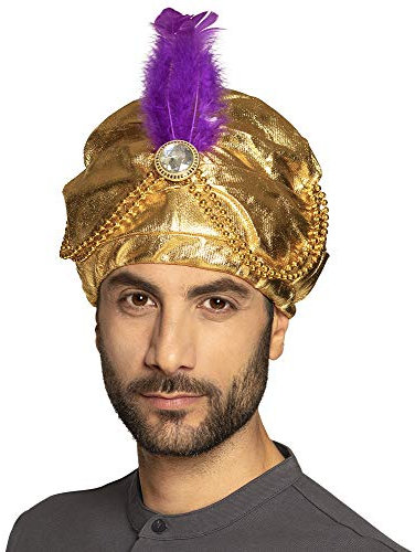shoperama Turban Gold mit Feder für Sultan Alibaba Flaschengeist Tausendundeine Nacht Dschinn 1001 Bollywood