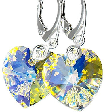 Boucles d'Oreilles Cristaux Swarovski Aurora C?ur Argent sterling