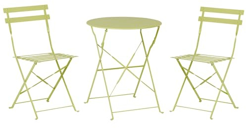 Beliani Balkonset Metall limettengrün 3-teilig Tisch rund 2 Stühle klappbar modern Fiori