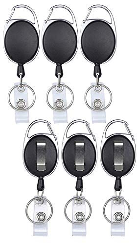Tweal Retractable Schlüsselanhänger, 6pcs einziehbare Ausweishülle mit Karabinerhülle für Ausweiskarten und Schlüssel, Schwarz