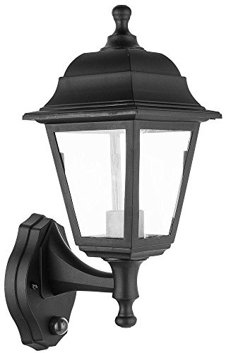 Ex-Pro Outdoor Wall Mounted Dust to Dawn Sensor Light Lantern, LED E27 11W, IP44 Rated, Traditional Exterior Security Lamp, 27x14cm, Black - 1 Pack