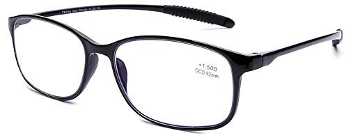DOOViC Blaulichtfilter Computer Lesebrille Schwarz/Eckig Flexibel Anti Rutsch Brille mit Stärke für Damen/Herren 3,5