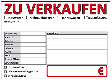 ZU VERKAUFEN Schilder DIN A4, beidseitig bedruckt, KFZ, Auto, PKW Handel (DIN A4, Rot, 30)