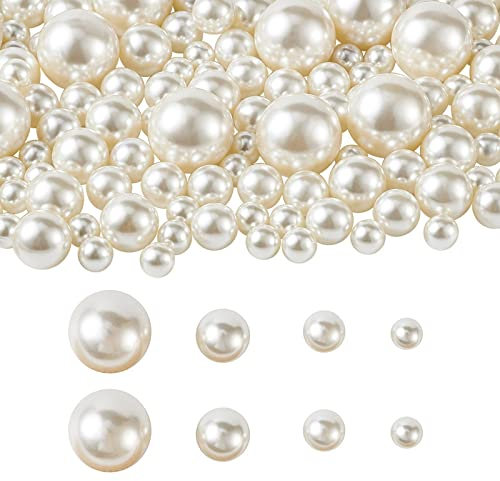 Craftdady 140 Pcs Satin Lustre Faux Perles Ivoire Acrylique Perles Rondes 12-30mm pour Vase Filler Table Dispersion Mariage Décorations De Maison Fabrication De Bijoux
