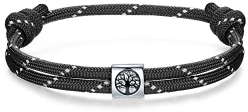 J.Endéar Nautisches Armband Lebensbaum für Herren Damen Silber 925 mit Wasserdichtem Seil Armband Partner Freundschaft Männer Armband, Schwarz