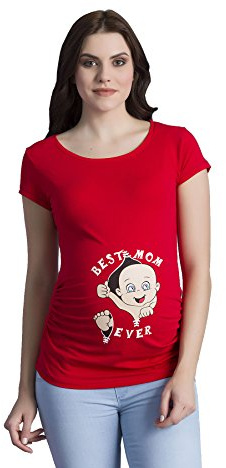 M.M.C. Umstandsshirt Kurzarm Damen mit Best-Mom-Ever-Motiv – Umstandsmode T-Shirt für die Schwangerschaft, mitwachsende Raffung, 95% Baumwolle, S bis XL