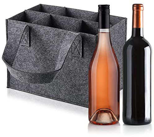 ueslwser Felt Cloth Beer Bag, Protable Large Wine Cardboard Bottle Carriers with Carry Handle, 6 Bottle Wine Felt Gift Bag, Carrier Flexible Divider for Travel Picnic Party (Dark Grey)