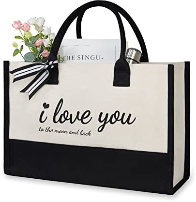 TOPDesign Canvas-Tragetasche, Brautparty, Geschenke für Braut, Hochzeit, Junggesellinnenabschied, Brautgeschenk, Schultertasche, Schwarz und Weiß, 17 x 11.8 x 7.8