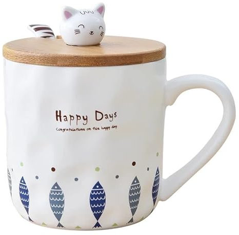 TuYines Kaffeetasse aus Keramik, niedliche Tasse mit Löffeldeckel, Tasse, Geschenktasse, Teetasse, Milchtasse für das Geschenk, Geschenk für Büro und Zuhause