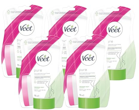 Veet Dusch-Haarentfernungscreme Silky Fresh, Schnelle & Effektive Haarentfernung für unter der Dusche, 5 x 150 ml Tube Mit Schwamm
