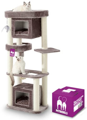 Petrebels Kratzbaum für kleine Katzen Villa 150 cm hoch, Premium Qualität Kratzbaum Stabil, Farbe Cappuccino