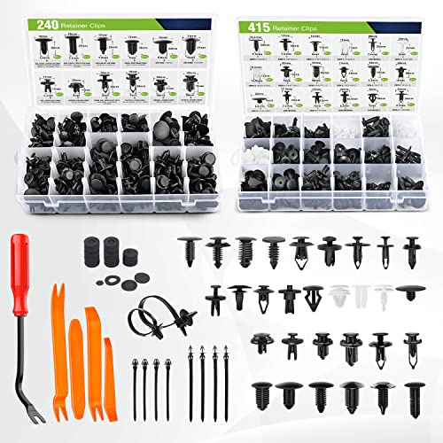 Frokom Lot de 700 clips de retenue de pare-chocs de voiture, 30 tailles, en plastique avec extracteur de fixation pour Toyota GM Ford Honda Chrysler