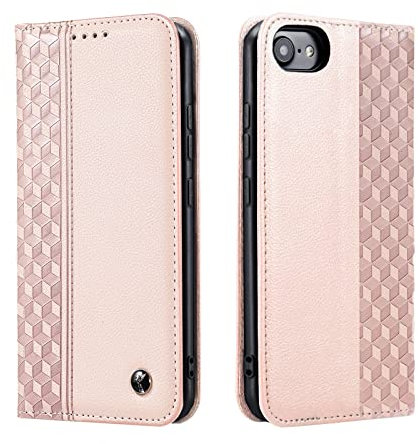 TOHULLE Case for iPhone 7 iPhone 8 iPhone SE 2022 SE 2020, Premium PU Leather Wallet Case Card Holder Kickstand Built-in Magnetic Closure Flip Folio Phone Cover for iPhone 7/8/SE - Rose Gold