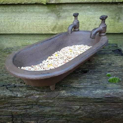 Cast Iron Bath Tub Bird Feeder | Vintage Home Garden Ornament Statue Outdoor Decoration Gift Bird Bath