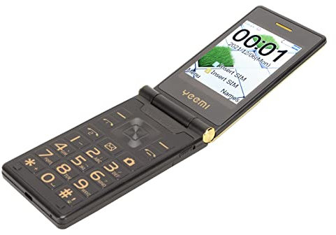 Teléfono Flip para personas mayores, teléfono móvil 3G de pantalla grande de doble cara de 3,0 pulgadas, botones grandes 5900 mAh modo de espera prolongado, SIM dual, linterna LED, teléfono móvil Oro