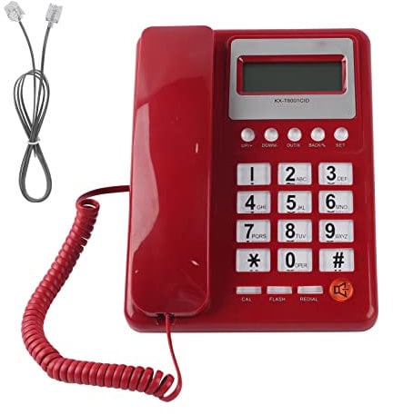 SOMK Telefoni con Filo Linea Fissa con Display ID Chiamante, Telefono Fisso con Vivavoce per Hotel Casa Ufficio Casa, Telefono da Tavolo Rosso retrò per Anziani, Segreteria Telefonica Digitale