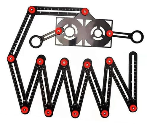 TOPWAY Multi-Function Angle Measuring Ruler, 12 Sided Aluminum Alloy Angle Template Tool with Ceramic Tile Hole Punch Locator Hole Drill Guide for Craftsmen, Carpenters, Designers, DIY