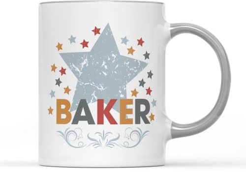WillowGifts Grey Ceramic Mug, 11 fl.oz, Microwave Safe, Dishwasher Safe, Star British Baker