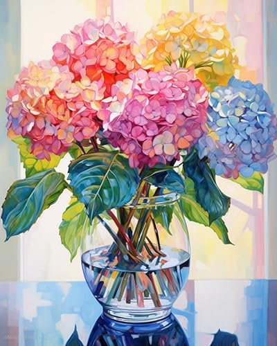 SULISO Peinture par Numéro Fleur Adulte avec Pinceaux et Acryliques Bricolage Peintures Kits pour Adultes Enfants Seniors Débutant,Sans Cadre 40x50cm Hortensia Coloré
