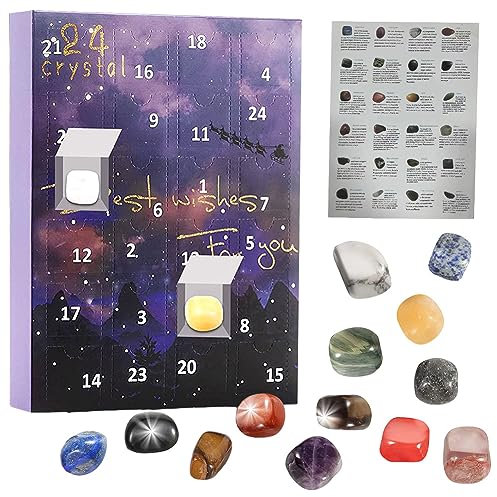 Junerain 2023 Adventskalender, Kristalle, Edelsteine, 24 Tage, Weihnachts-Countdown-Geschenke, Heilsteine, Adventskalender, Weihnachtsüberraschungsgeschenke for Frauen, Männer, Kinder