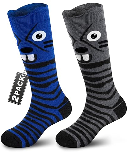 Muezna Lot de 2 paires de chaussettes de ski en laine mérinos pour enfants, garçons et filles, chaussettes thermiques d'hiver, chaussettes de sport, chaussettes de sport, chaussettes épaisses pour le