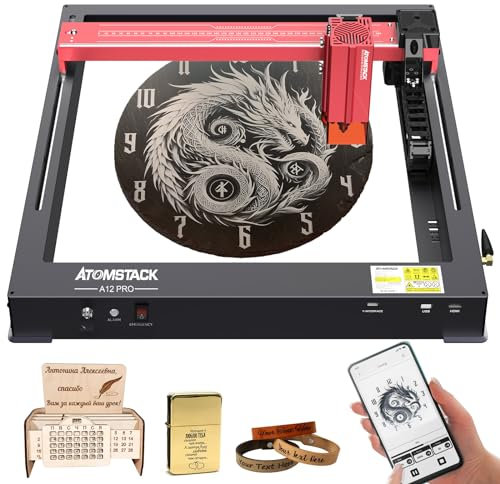 ATOMSTACK A12 Pro Laser Graviermaschine, 50W CNC Lasergravierer und Laser Cutter, 12W Ausgangsleistung, 36000mm/min hohe Geschwindigkeit, 130W CO₂ Effekt Lasergravur für Holz Metall Glas