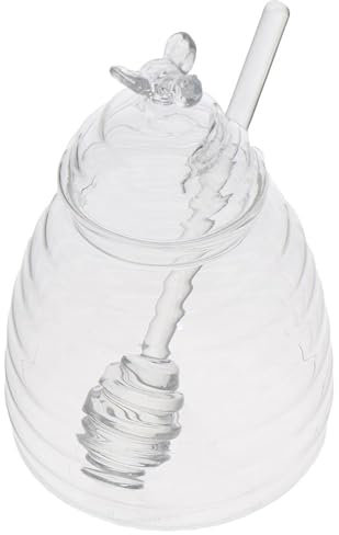 couponhub Barattolo per miele con mestolo e coperchio, vaso per api da 425 g, in vetro, per casa, cucina, contenitore per miele