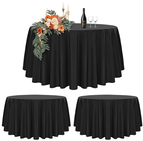 2er-Set Schwarze Runde Tischdecke 178cm Durchmesser, Runde Tischdecke für Ø75-105cm Tische, Polyester Wasserdicht Waschbar runde Tischdecke für Hochzeit Party Buffet Camping Restaurant (70 Zoll)