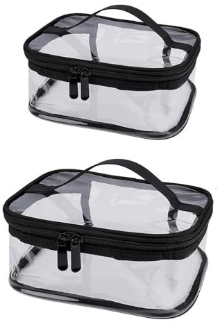 Logei Kulturbeutel Transparent,2 Stück Kosmetiktasche mit Tragegriff Durchsichtig Wasserdicht PVC Kosmetiktasche Reise Makeup Tasche mit Reiß Verschlus für Damen und Männer