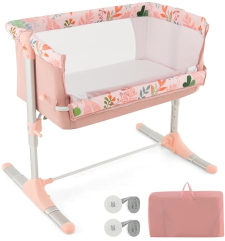 LIFEZEAL Cuna con Colchón, Cuna Cama para Dormir, Cuna Ventilada con Barras Desmontables, Altura Ajustable, Inclinación 10°, Cuna de Viaje con Bolsa para Bebés de 0~5 Meses