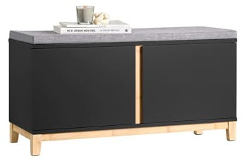 SoBuy Hallway Storage Bench Shoe Bench Shoe Cabinet with 2 Doors and Seat Cushion Black W90 x D34 x H47cm FSR117-SCH
