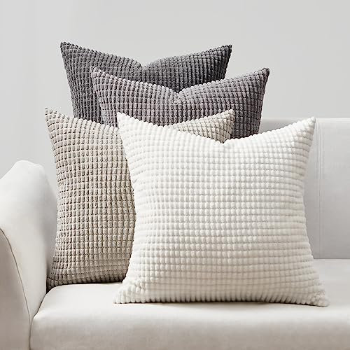 Topfinel Kissenbezug 35x35 Grau 4er Set Cord körnig Farbverlauf Kissenbezüge Kissenhülle Dekokissenbezug Sofakissen Couchkissen für Sofa Schlafzimmer Wohnzimmer Balkon Kinder flauschig