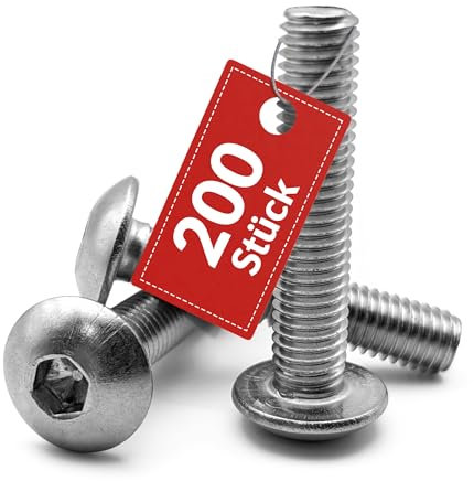 Qualinos 200x hochwertige Zaunschrauben zur Doppelstabmattenzaun Befestigung, M8 x 40mm 5,5mm 6-Kant aus V2A Edelstahl. Die Zaunbauschraube als Stabmattenzaun Zubehör für Gabionen und Stabmattenzaun