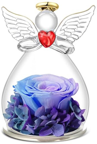 Qinqinxin Festa della Mamma Idee Regalo, Rosa Stabilizzata Vera Regalo Festa della Mamma, Eterna Rosa in Angelo di Vetro Regalo per Mamma Nonna, Regalo Donne Compleanno, Regalo Mamma Angelo Custode