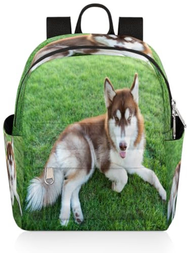 Brauner sibirischer Schlitten-Rucksack für Damen, Mädchen, Kinder, niedlicher kleiner Rucksack, Reiserucksack, Schultertasche, lässiger Tagesrucksack, Geldbörse, farbig, 6.3L