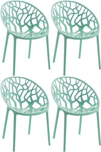 CLP 4er Set Gartenstühle Hope Kunststoff I Stapelstühle wetterfest und UV-beständig I Outdoorstühle pflegeleicht I Sessel für draußen, Farbe:hellgrün