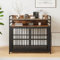 BORPHOM 40.55Wooden Dog Crate Furniture with Drawer Storage, Large Dog Kennel Indoor,Heavy Duty Dog Cage for Large Dogs,Dog House,Folding 2 door Crate,Side End Table,Rustic Brown