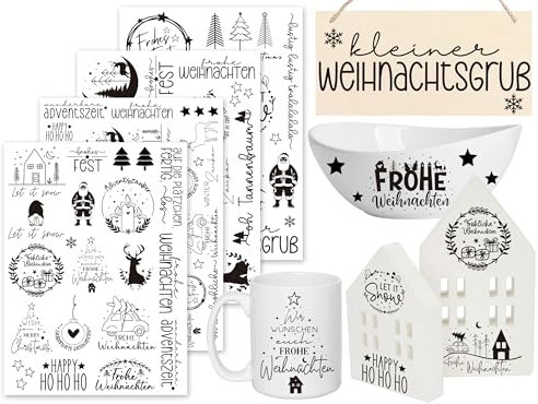 Sugeru Rub On Sticker - 4PCS Set | Sprüche Deko für Geburtstag, Raysin Keraflott, Silikonformen Gießformen, Hochzeit, Familie Folie für Möbel, Glas, Holz, Fotoalbum, Aufkleber Aesthetic (Weihn I)