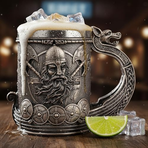 Tazas de cerveza vikingas, tazas de vino de acero inoxidable, tazas de café, tazas de regalo creativas, adecuadas para bebidas frías y calientes, regalos creativos