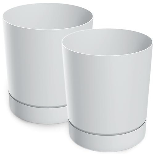 PECZEKO Lot de 2 pots de fleurs mats en plastique - Pot décoratif pour grandes et petites plantes - Diamètre : 30 cm - Blanc