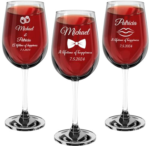 Verre à vin avec gravure personnalisée/texte de nom, verre à vin rouge gravé comme cadeau d'anniversaire, mariage, fiançailles, Nouvel An, Noël