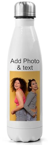EKAM Personalised Stainless Steel Water Bottle Customise with Your own Image and Text - Thermal Vacuum Insulated 500ml Water Bottle Gift Back to School, Christmas, Mother Day, Fathers Day, Birthday