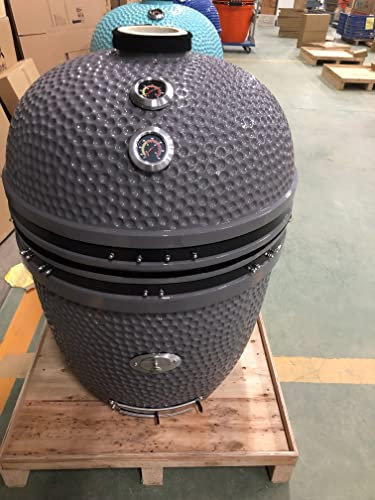 YNNI 27,4 Zoll grau XXL Pommes-Futterstation Kamado Basic Ofen BBQ Grill inkl. Trolley TQ0C27GY