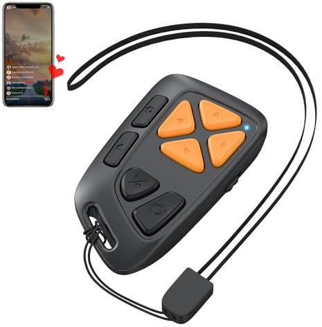 Scrolling Bluetooth Remote Control for Tiktok, Wireless Page Turner for Kindle App, Camera Photo Video Remote Shutter Clicker for iPhone and Android Smartphones Hand Strap Included (Black)